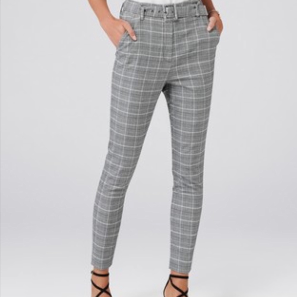 Plaid pants with belt